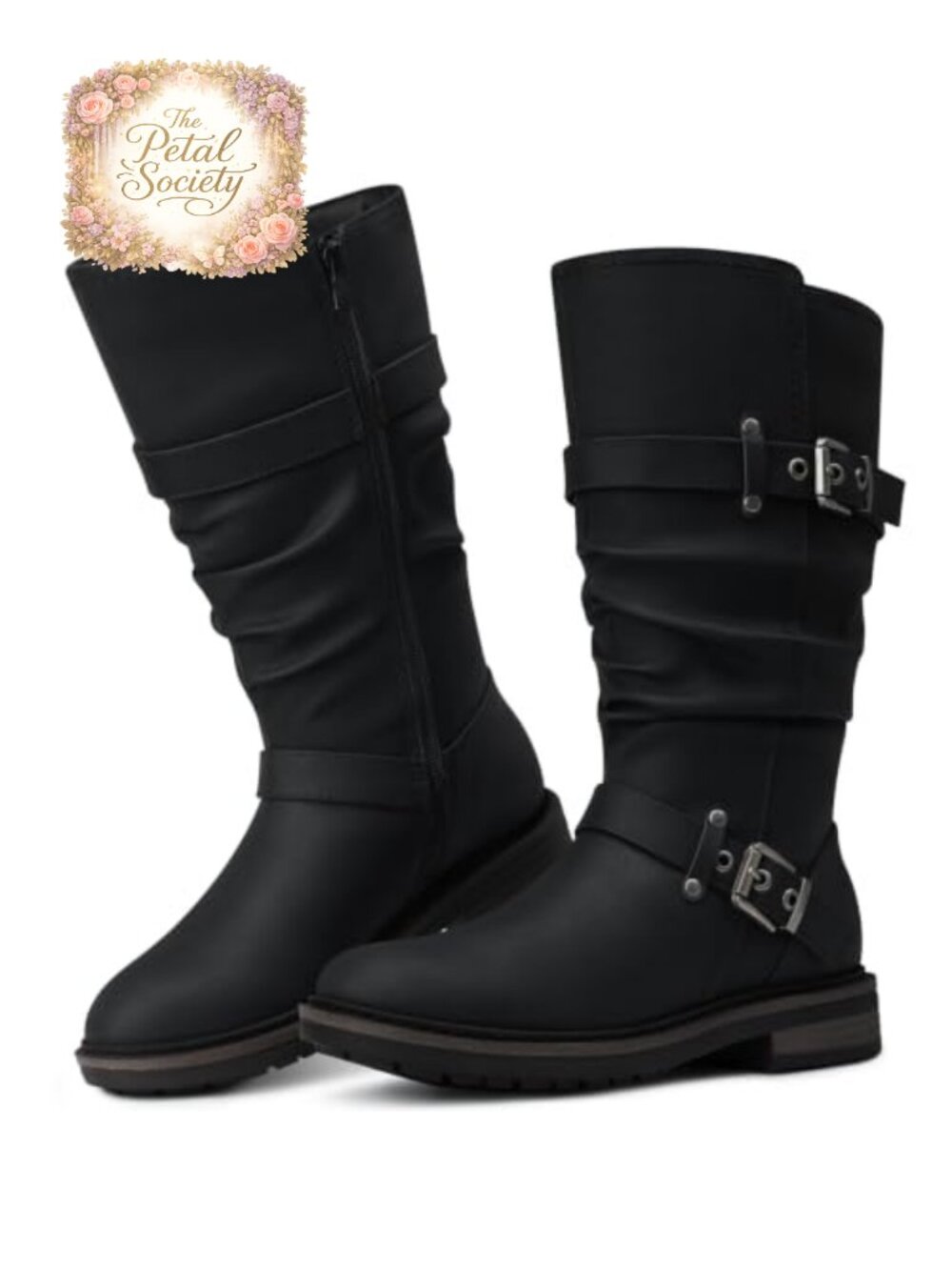 Women's Mid Calf Boots Wide Calf Comfortable Low Heel Faux Leather Riding Boots
